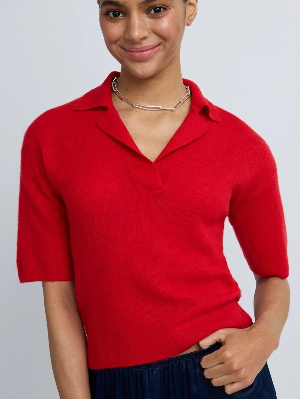 NAADAM Cloud Cashmere Short Sleeve Polo  Top Collared Short Sleeve